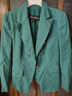 Alberta Ferretti Teal Double-Breasted Blazer with Gold Buttons